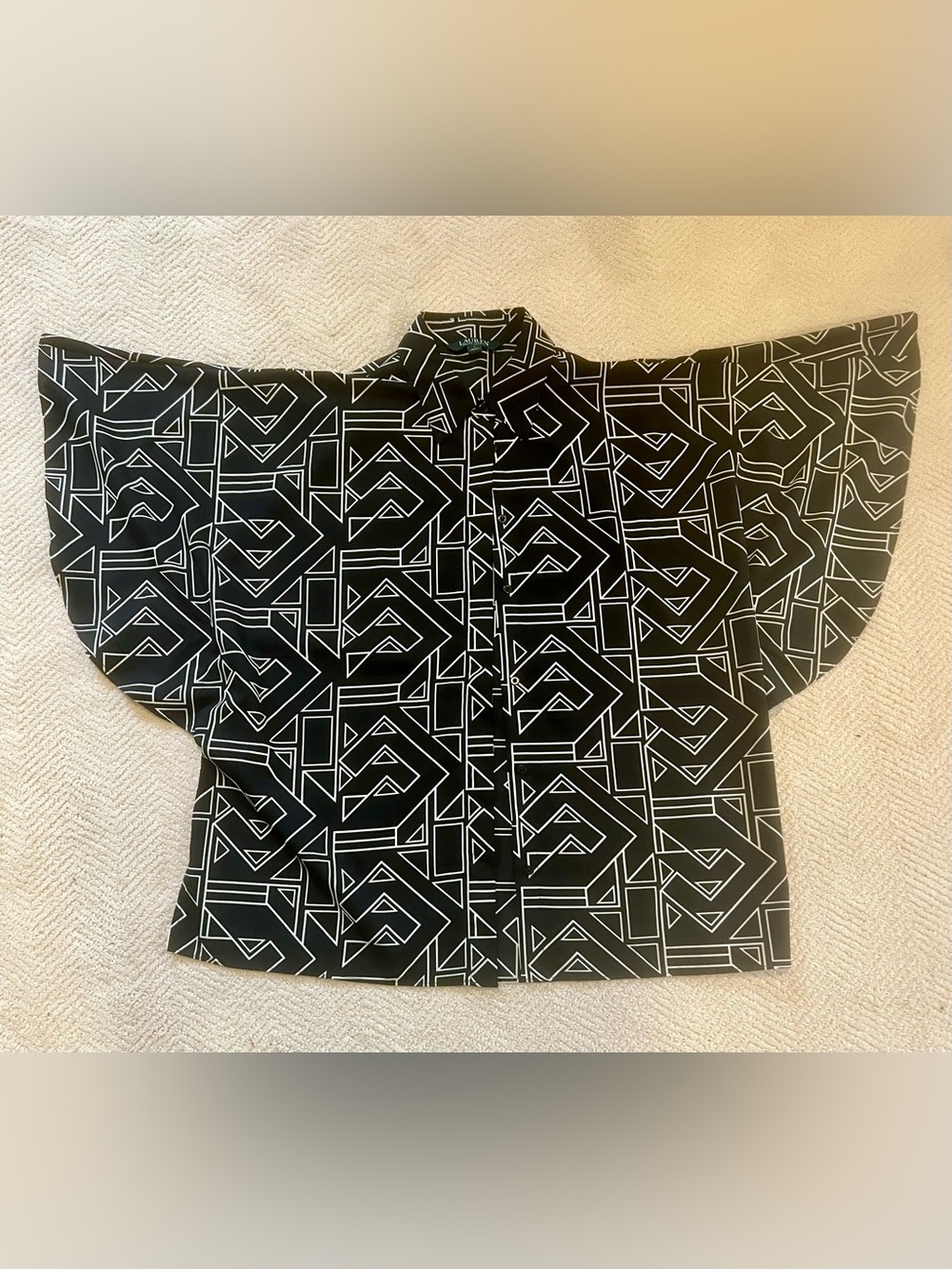 NWOT Lauren Ralph Lauren Black & White Geometric Button Shirt
